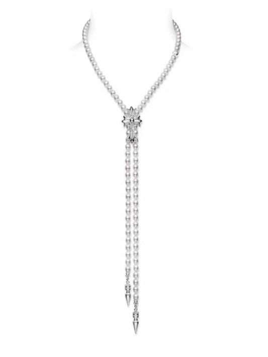 “Chrome Hearts Inspired” Freshwater Cultured Pearl Necklace Sterling Silver Material 4 - 5mm