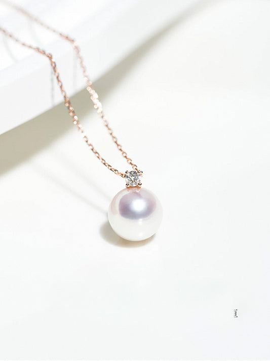 “Princess Diana Inspired” Edison Pearl Pendant Sterling Silver Jewelry with Small Square Diamonds(10mm-11mm)