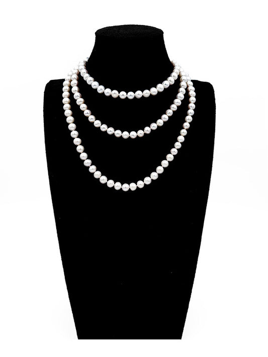 “Crown Jewelry” Freshwater Aquaculture "Seedless Pearl" Lengthened "Sweater Necklace"S925 Silver(8mm-9mm)
