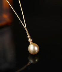 “Libre” Seawater Cultured South Sea Golden Pearl Pendant Intensely Rich Golden Hue 18K Gold 12 - 13mm