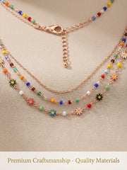 Summer Dopamine Rush- Multi-layered Colorful Crystal Beaded Daisy Necklace Elegant and Unique Layered Collarbone Chain