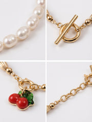 “Cherry Love” Natural Pearl Necklace Summer Ins Niche Clavicle Chain