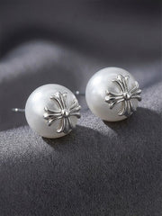 Chrome Hearts Elegant Cross Pearl Earrings For Any Occasion