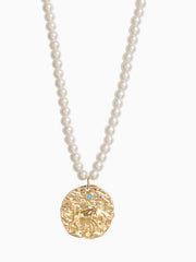 Twelve Constellations Gold Coin Pendant Pearl Necklace Light Luxury Niche Stacked Collarbone Neck Chain Private Customization