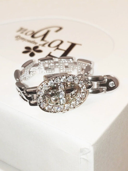 Trendy Pig Nose Ring‘ Diamond Ring Lock Adjustable Opening