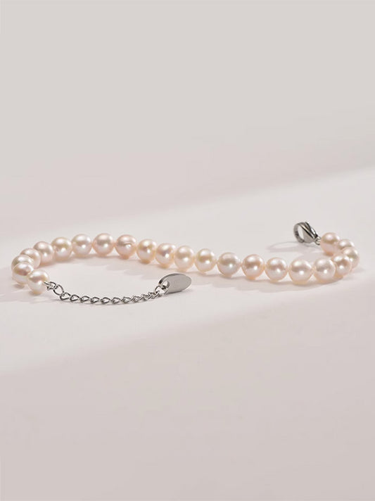 Freshwater Cultured Pearl Bracelet Casual Simple White Pearl Bracelet Fashionable Gift for Women 6-7mm
