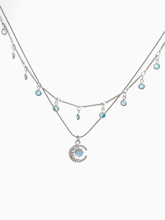 Blue Heart & Shell Pendant Necklace with Mini Aqua Cubic Zirconia Stones