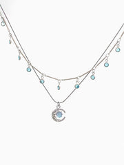 Blue Heart & Shell Pendant Necklace with Mini Aqua Cubic Zirconia Stones