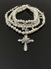 Vintage Pearl Cross Necklace Multilayer Pearl Cross