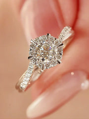 Sterling Silver Vega Snowflake Six-Prong Cubic Zirconia Engagement Ring' Sparkling Wedding Diamond with Dazzling Brilliance Timeless Anniversary Gift