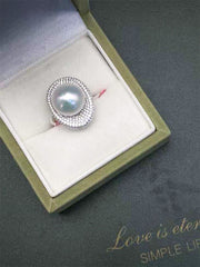 "Cornucopia" Seawater Cultured Australian White Pearl Diamond Ring' Adjustable Ring Size 13 - 14mm