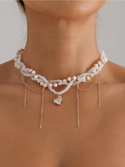 Elegant Pearl Choker Necklace Gold Chain Accents Gold Chain Fringe