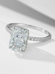 Sterling Silver Engagement Ring' with 7x10mm Large Rectangular Cubic Zirconia & Ice Flower Cut Design