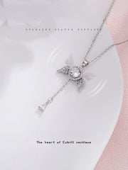 Cupid's Heart Necklace with Fluttering Wings & Sparkling Diamonds S925 Silver