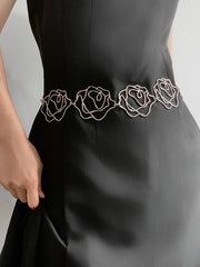 Hollow Rose Waist Chain Belt Waist Seal Silver Hardware Chain Accessory 2025 New Versatile