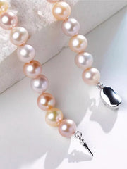 Color Freshwater Pearl Necklace S925 Silver Candy Mixed Color Bead Chain Natural Pearl Clavicle Necklace Women 7-8mm