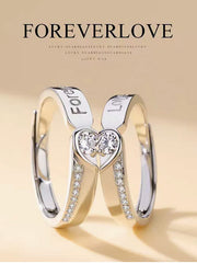 "Heartbeat Sync" Diamond Couple Rings' — Our Pulses Sparkle Together S999 Size Adjustable