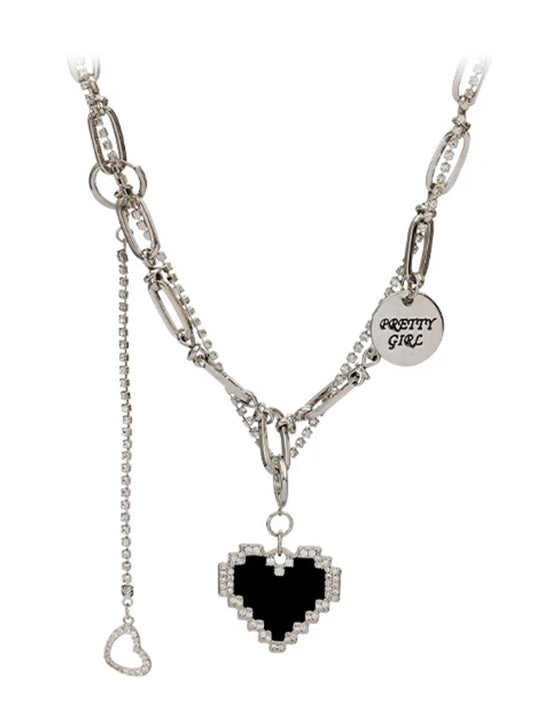 Trendy Vogue Black Silver Charm Heart Necklace