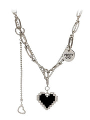 Trendy Vogue Black Silver Charm Heart Necklace