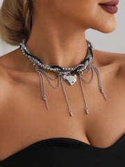 Hip- Hop Style Layered Blue Bead and Chain Metal Necklace Heavy Industry