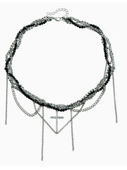Cool Cross Multi-Layer Necklace Black and Silver Interwoven Chain Necklace
