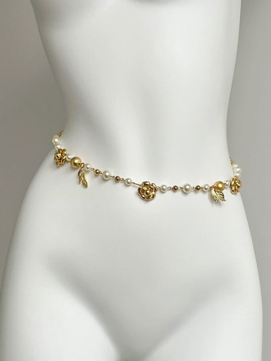 Golden Tea Flower Waist Chain Mountain Tea Flower Pearl Flower Golden Fragrance Sweater Chain Long Necklace