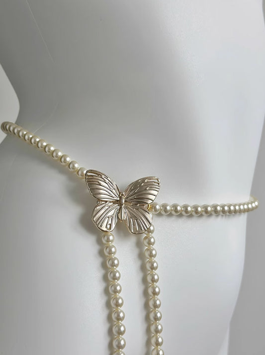 Butterfly Love Pearl Waist Chain Dress Belt Accessories Chain Matching Skirt 2025 New Female