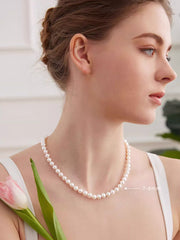 Natural Freshwater Pearl Necklace S925 Silver Bead Chain Pearl Necklace Collarbone Mother Chain Jewelry Gift 6-7mm