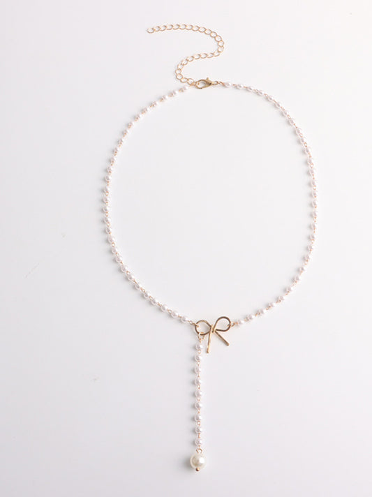 Victorian Revival Necklace Pavé Butterfly Bow with Pearl Strand Layering