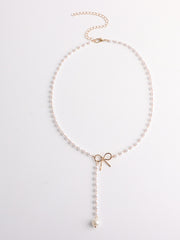 Victorian Revival Necklace Pavé Butterfly Bow with Pearl Strand Layering