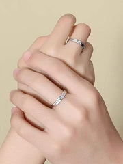 "Heartbeat Sync" Diamond Couple Rings' — Our Pulses Sparkle Together S999 Size Adjustable