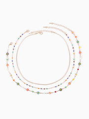 Summer Dopamine Rush- Multi-layered Colorful Crystal Beaded Daisy Necklace Elegant and Unique Layered Collarbone Chain