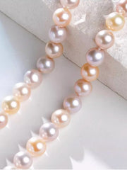 Color Freshwater Pearl Necklace S925 Silver Candy Mixed Color Bead Chain Natural Pearl Clavicle Necklace Women 7-8mm