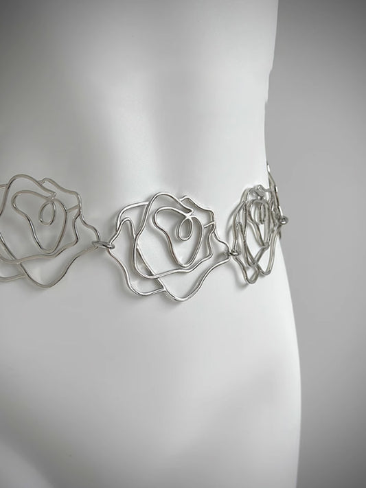 Hollow Rose Waist Chain Belt Waist Seal Silver Hardware Chain Accessory 2025 New Versatile
