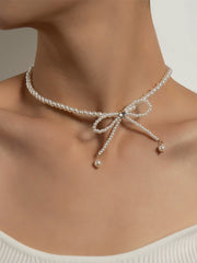 Charming Pearl Adorned Necklace Exquisite Pearl Lace-Up