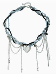Hip- Hop Style Layered Blue Bead and Chain Metal Necklace Heavy Industry