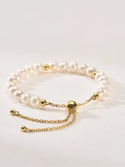 Freshwater Cultured Pearl Bracelet Near Circular Bracelet Length Adjustable Birthday Gift for Women 6-7mm