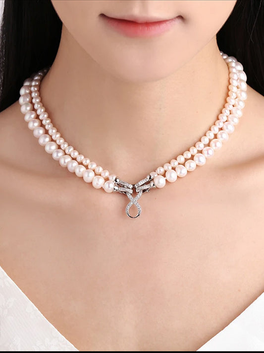 Elegant Pearl Necklace with Double Layer Design Stylish Versatile 4-5mm & 8-9mm
