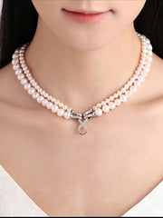 Elegant Pearl Necklace with Double Layer Design Stylish Versatile 4-5mm & 8-9mm