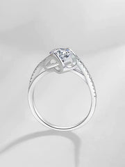 Sterling Silver 3D Heart Engagement Ring' with Angel Kiss Design & Adjustable Open Band