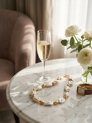Elegant Baroque Pearl and Gold Accent Pearl Necklace Square Baroque