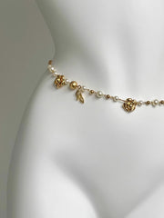 Golden Tea Flower Waist Chain Mountain Tea Flower Pearl Flower Golden Fragrance Sweater Chain Long Necklace