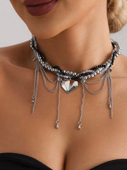 Hip- Hop Style Layered Blue Bead and Chain Metal Necklace Heavy Industry