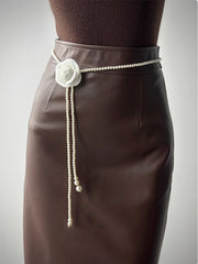 Fine Pearl Camellia Waist Chain Necklace Dual-use Dress Belt Accessory With Skirt
