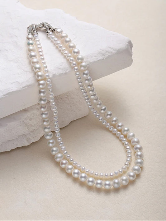 Elegant Pearl Necklace with Double Layer Design Stylish Versatile 4-5mm & 8-9mm