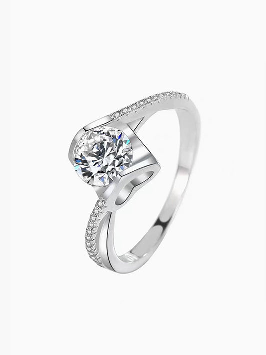 Sterling Silver 3D Heart Engagement Ring' with Angel Kiss Design & Adjustable Open Band