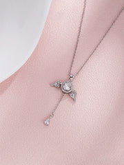Cupid's Heart Necklace with Fluttering Wings & Sparkling Diamonds S925 Silver