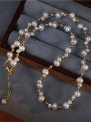 Freshwater Cultured Pearl Necklace Chic Gold Accented Pearl Necklace