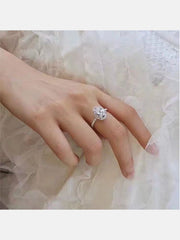 Sterling Silver "Dove Egg" Engagement Ring' with Sparkling Cubic Zirconia & Adjustable Open Band