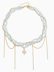Elegant Pearl Choker Necklace Gold Chain Accents Gold Chain Fringe